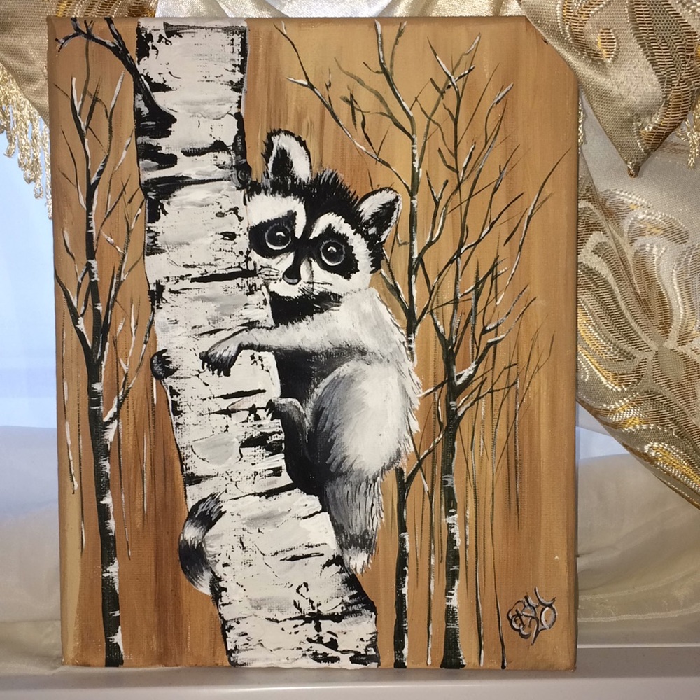 8x10 raccoon painting